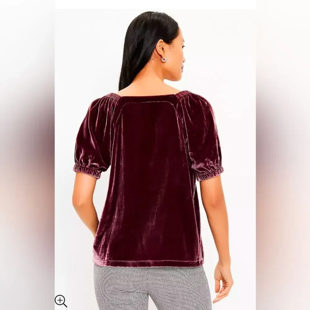 NWT purple brown soft burntout Velvet Puff Sleeve Top shirt size 10 square neck